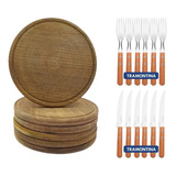 Set Asado Cubiertos Tramontina Platos Madera Algarrobo X6