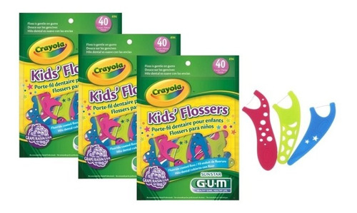 Kit 3 Fio Dental Flosser Infantil Cabo Crayola Gum 120un