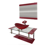 Gabinete De Vidro 90cm Inox Com Cuba Oval Vermelho Ac