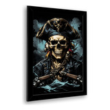 Quadro Decorativo Caveira Pirata Arte Emoldurado 23x33cm