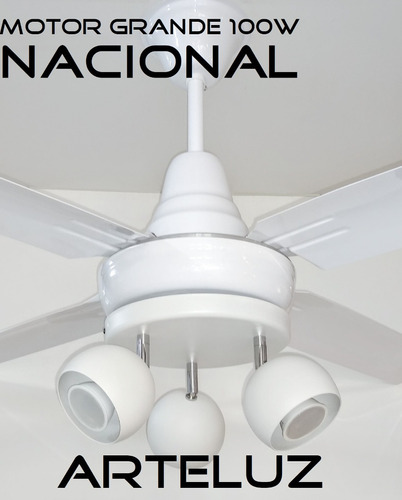 Ventilador Blanco Pala De Chapa + Plafon 3l Bocha Y Lamp 