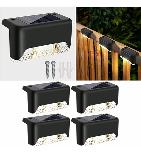 4 Pcs Lámpara Luz Solar Exterior Jardín Escalera Tierra Led