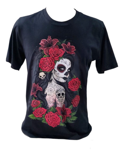 Camiseta Caveira Mexicana Rosas