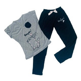 Pijamas Poli Algodon Dama Pantalon Largo Camiseta Cat Lover
