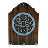 Porta Chaves Mandala Decorativo Azul Madeira Mdf 