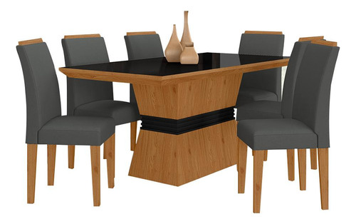 Mesa De Jantar 6 Cadeiras Gênova Cinamo/preto/cinza - M.a Cor Cinamomo/preto/suede Cinza