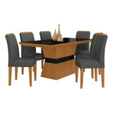 Mesa De Jantar 6 Cadeiras Gênova Cinamo/preto/cinza - M.a Cor Cinamomo/preto/suede Cinza