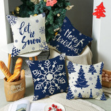 Fundas De Cojines Con Estampado De Navidad, Azul, 4 Piezas