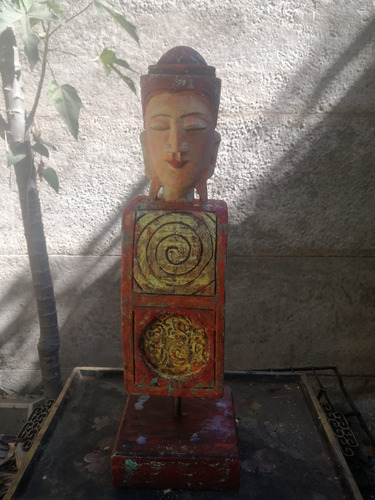 Figura Antigua Tallada Madera Feng Shui Budismo Zen Buda