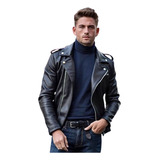 Jaqueta Masculina De Couro Legitimo Motoqueiro Biker Moto