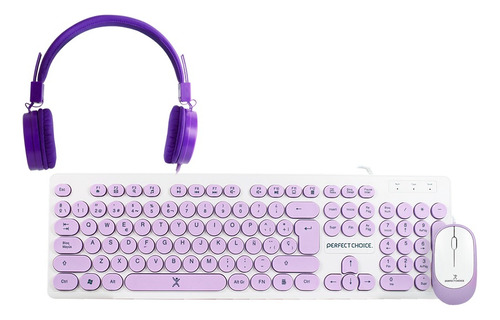 Kit Alámbrico Teclado, Audífonos Y Mouse 3en1 Perfect Choice Color Del Teclado Violeta