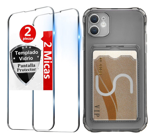 Funda Para iPhone 11 Transparente Con Tarjetero Case + 2mica