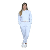 Blusa E Calça Moletom Feminina Cropped De Frio Com Capuz