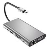 Hub 10 N 1 Usb C 3.0 Hdmi 4k Vga Audio Ethernet Sd Tf Mac Pc