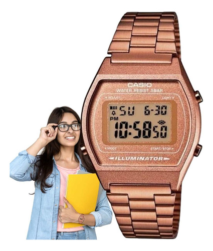 Relógio Casio Feminino Vintage Digital Rose Gold B640wc-5adf