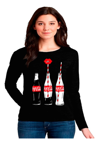 Polera Manga Larga 100% Algodón Diseño Coca Cola A Besos
