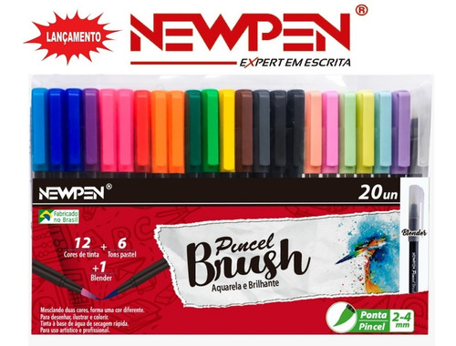 Kit Caneta Brush Newpen 20 Unidades Com Blender (lançamento