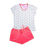 Conjunto De Pijama De Algodón Playera Short Para Dama