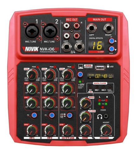 Consola Mixer Novik Nvk I06bt 4 Canales Interfaz Usb Bt Efec