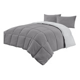 Acolchado Edredon Queen Reversible Simil Plumón 2 F Almohada Color Gris / Gris Oscuro Diseño De La Tela Matelaseada A Cuadros