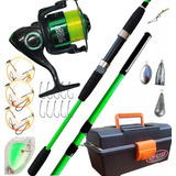 Combo Equipo Pesca Variada Caña 2.10m Reel Caja Accesorios