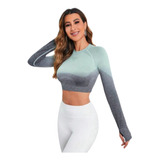 Buzo Crop Top Deportivo Manga Larga Dama  Lycra Mujer Gym