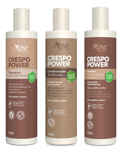  Kit Crespo Power Shampoo Condicionador E Gelatina Apse