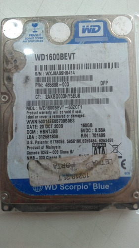 Placa Logica Hd Wd 160gb Wd1600bevt-60zct1