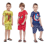 Kit 5 Conjunto Heróis Desenhos Meninos Pijama