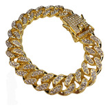 Pulsera Cubana Imperial 18cm Simil Oro Con Diamantes Import