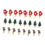 2 X 24x Clips De Madera Navideños, Soporte Para Fotos De