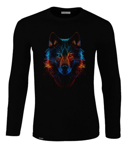 Camiseta Manga Larga Lobo Estilo Neón Animal Inp Lbo