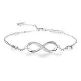 Fina Pulsera Amor Infinito Plata 925 Con Corazones Ajustable