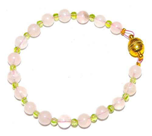 Pulsera Natural Cuarzo Rosa Natural / Peridota Natural