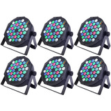 6x Canhão Refletor Parled 36x3w Rgbw Par64 Slim Dmx Dj Festa