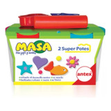 Set Masas X 2 Potes + Moldes + Palo Amasar Colores Antex Ed