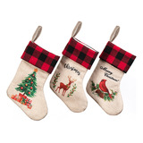 Calcetines Navideños A Cuadros De 3 Piezas Para Decoración