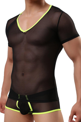 Playera Mallas Transparente Strech Hombre Gym Fiestas Antro