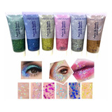 Pack 6 Glitter Gel Decorativo Pigmento Brillo Rostro Cuerpo