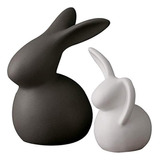 Pareja Conejos Cerámica Figuritas Animales Artware Decoració