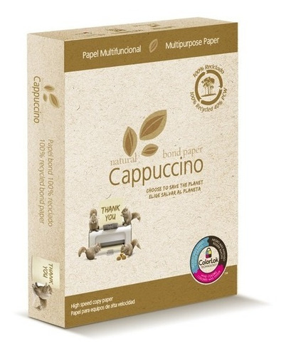 Papel Reciclado Cappuccino Carta - Paquete Con 500 Hojas Color Marrón Claro