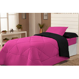 Edredom Para Cama De Solteiro Fronha Dupla Face 02 Pçs Frio Cor Pink/preto