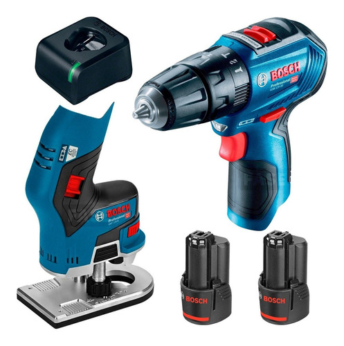 Fresadora Router Bosch +kit Taladro 12v Percutor Inalámbrico