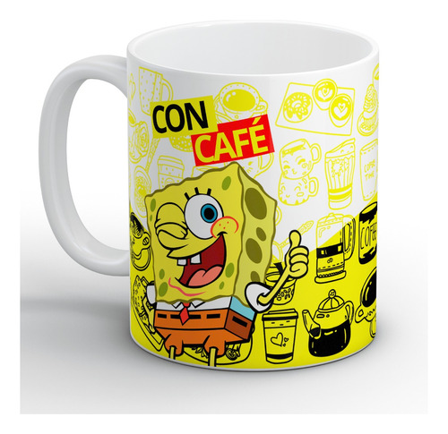 Tazón Bob Esponja Frase Con Café Sin Café Humor 