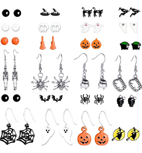 24 Aretes De Halloween Para Mujer, Gato Negro, Gotico, Crane