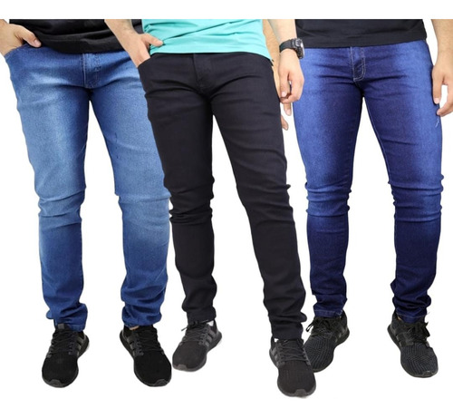 Kit 3 Calça Jeans Sarja Masculina Slim Fit Com Lycra Promo