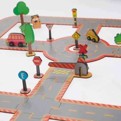 Caminos Ciudad Campo Madera Construcción Juego Didáctico