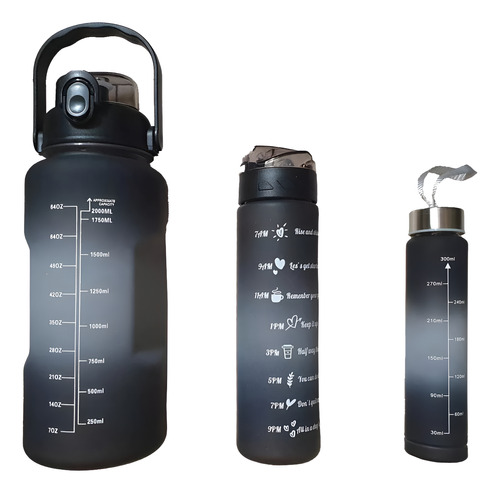 Set Botella Motivacional X3 Un 2l, 800ml, 300ml Tapa Metal