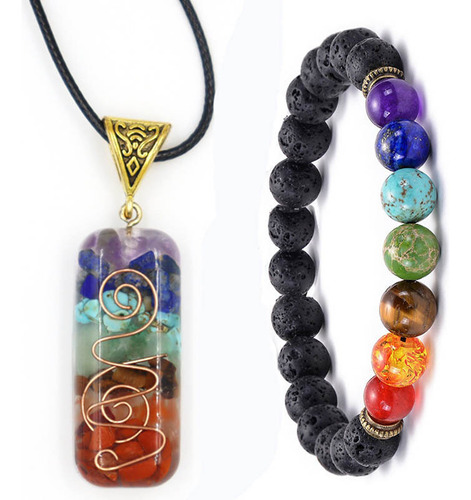 Set 7 Chakras Yoga Brazalete Y Collar Para Hombre Y Mujer