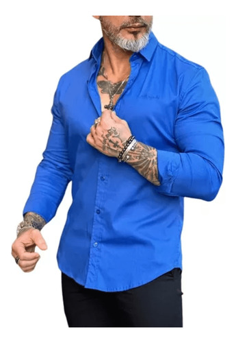 Camisa Masculina M/l Com Botões Gola Italiana Perpochi